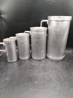 Régi hitelesitett kocsmai mérőpoharak, 4 db, 4db: 1l, 0,5l, 1/4l, 1/8l. 3260b