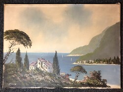 Mediterrán táj ! Nagyméretű ,jelzett ( Seidler) olaj- vászon festmény !