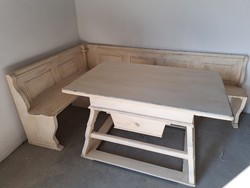 Corner bench dining set with table, vintage distressed finish