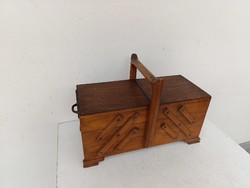 Antik varródoboz kinyitható keményfa varró doboz art deco bauhaus kisbútor kézimunka 254 1537