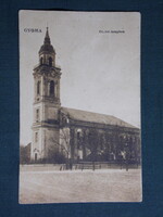 Képeslap,Gyomaendrőd,Gyoma Ev. ref. templom látkép,részlet,Nádudvary Mihály kiadás ,1915- ,barna,