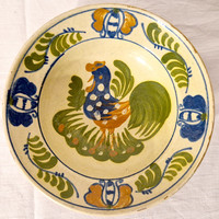 1973-as Korondi kakasmintás kerámia fali dísztányér, mélytányér, tál (M=5, D=20) (130.)