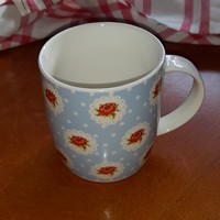 Kék alapon rózsás porcelán bögre