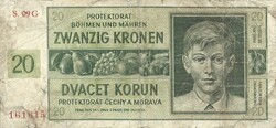 20 korun korona kronen 1944 Cseh Morva Protektorátus 1.