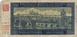 100 korun korona kronen 1940 I. kiadás Cseh Morva Protektorátus Nem perforált 1.