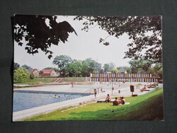 Képeslap,Hajdúböszörmény,strand,medence,kabinok látkép,részlet, 1974-