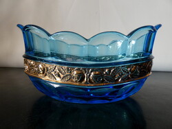 Kék  Brockwitz Glass "Ariadne " Jardiniere Asztalközép Kínáló 1930.