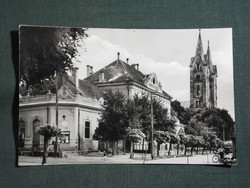 Képeslap,Hajdúhadház,Bocskai tér,tanácsháza,templom,utca látkép,részlet, 1960-