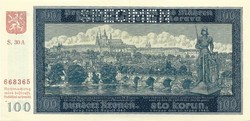 100 korun korona kronen 1940 II. kiadás SPECIMEN Cseh Morva Protektorátus UNC