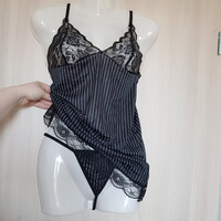 Új, csipkés szatén szexi fehérnemű szett: babydoll + tanga