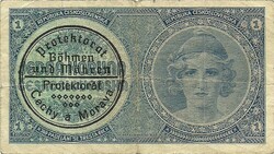 1 korun korona koruna krone 1940 Cseh Morva Protektorátus pecsételt ritka 1.
