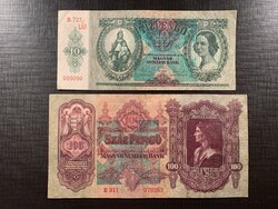 *** Szálasi nyilaskeresztes felülbélyegzett 100 és 10 pengő  ***