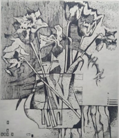 TÚRY MÁRIA: Csendélet (rézkarc 28x25 cm) modern - Szőnyi István tanítványa, Kádár György felesége