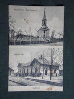 Képeslap,Gyömrő,Ref. templom,emlékmű,Vasútállomás látkép,részlet,Stern Ferenc Gyömrő kiadás, 1920-