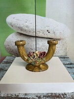 Régi Kerámia Virágos Asztali Gyertyatartó A130