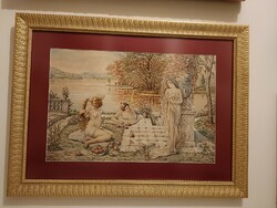 F.Minaudo 1924 Fürdőző Nimfàk akvarell !