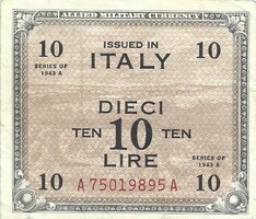 10 lira lire 1943 "F" Olaszország katonai militari 4.