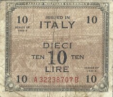 10 lira lire 1943 "F" Olaszország katonai militari 1.
