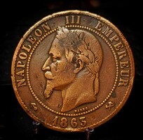 Franciaország 10 centime, 1863, „K” verdejel – Bordeaux 08C4