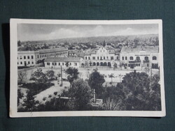 Képeslap,Hatvan,Városháza,Bank,utca,tér,park látkép részlet,1950-