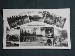Képeslap,Hajdúszoboszló,mozaik,gyógyfürdő,strand,üdülő,szálló látkép,részlet,1950-