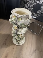 Régi Fischer Ignác Palissy-stílusú szecessziós posztamens + kaspó (párban) – Rendkívül ritka darab!