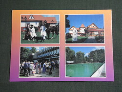 Képeslap,Igal,mozaik,Termálfürdő,strand,hotel,csárda,lovarda látkép,részlet, 1994-