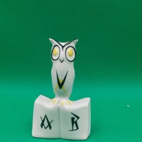 Balogh Béla Art deco stílusú Hollóházi  Könyvön ülő bagoly figura