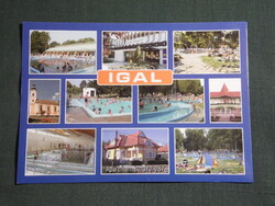 Képeslap,Igal,mozaik,Termálfürdő,strand,üdülő,hotel,étterem látkép,részlet, 1990-