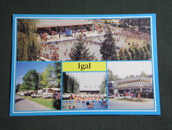 Képeslap,Igal,mozaik,Termálfürdő,strand,étterem,kemping látkép,részlet, 1990-