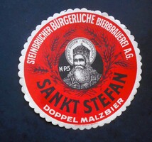 Szent István maláta sör alátét, sörcímke  - kicsi (Kőbányai Polgári Serfőződe)