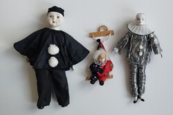 Porcelán fejű baba, bohóc, 3 db.
