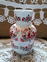 Zsolnay hungarikum, népművészeti mintás nagy méretű, 30 cm magas váza