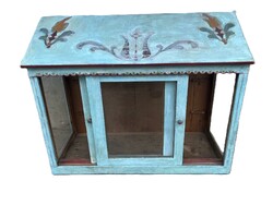 Antik Régi tulipános népi kézzel festett fali vitrin téka!