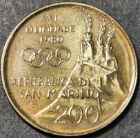 San Marino 200 Líra, 1980 XXII. Nyári Olimpiai Játékok, Moszkva 1980.