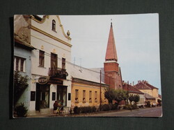 Képeslap,Kisbér,Széchenyi utca,OTP,templom látkép részlet, 1977-