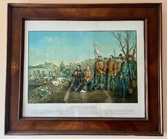 Régi keretezett Kossuth nyomat " Kossuth Lajos imája "- színes lithográfia