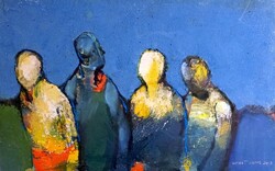 Kovács Tamás Vilmos: Csoport - 32x50 cm, olaj, farost