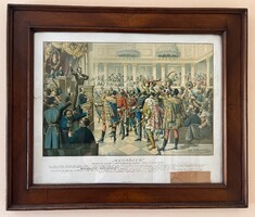 Régi keretezett Kossuth nyomat "Megadjuk!" 1848. július 11. - színes lithográfia