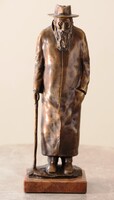 A Munkácsy-díjas Babusa János szobrászművész gyönyörű alkotása: Rabbi bottal, 35 cm, egyedi bronz