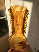 Pazar, borostyán színű, nagy méretű kézzel készített muránói üveg váza
