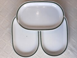 Alföldi porcelán zöld csíkos virslis tálak, 3 db