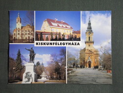 Képeslap,Kiskunfélegyháza,mozaik,Tanácsháza,park,Petőfi szobor,templom,szálló látkép,részlet ,2000-