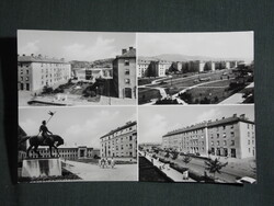 Képeslap,Kazincbarcika,mozaik,lakótelep,park,szobor,utca látkép,részlet ,1967-