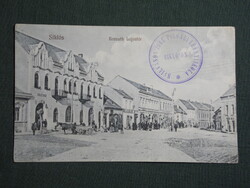 Képeslap,Siklós,Kossuth Lajos tér,piac,kávéház,szálló,Feiler Mariska Siklós kiadás,1911-