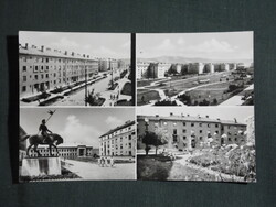 Képeslap,Kazincbarcika,mozaik,lakótelep,park,szobor,utca látkép,részlet ,1970-