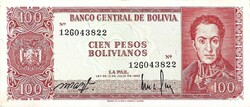 100 boliviano bolivianos 1962 Bolivia UNC