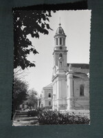 Képeslap,Kapuvár,Szabadság tér,templom,park,utca látkép,részlet ,1957-