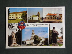 Képeslap,Kapuvár,mozaik,városháza,emlékmű,templom,kenyérszegő szobor látkép,részlet ,1990-
