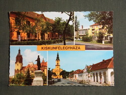 Képeslap,Kiskunfélegyháza,mozaik,Tanácsháza,park,Petőfi szobor,utca látkép,részlet ,1977-